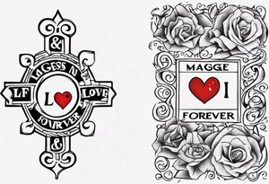 The words Maggie and Lucas and Love and Forever in a crossword puzzle tattoo idea