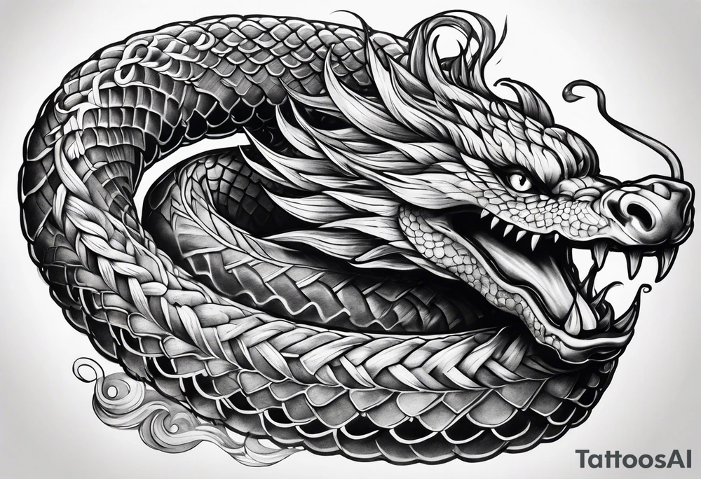 mythical serpent with smoke body tattoo idea