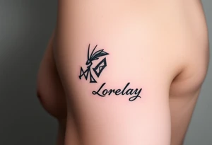 Créame un diseño en miniatura para la parte baja del bicep de una personaje principal de dragón Ball con el nombre de lorelay escrito por debajo del diseño tattoo idea