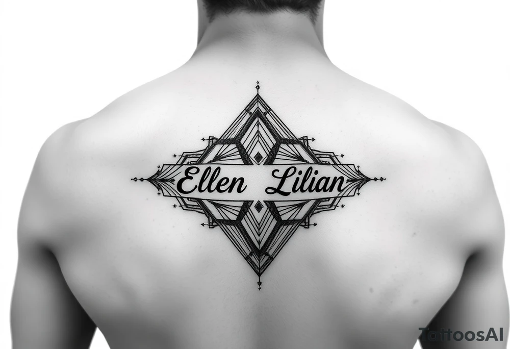 Geometric symetric with Ellen and Lilian names hidden tattoo idea