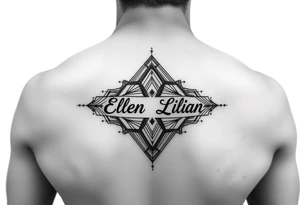 Geometric symetric with Ellen and Lilian names hidden tattoo idea