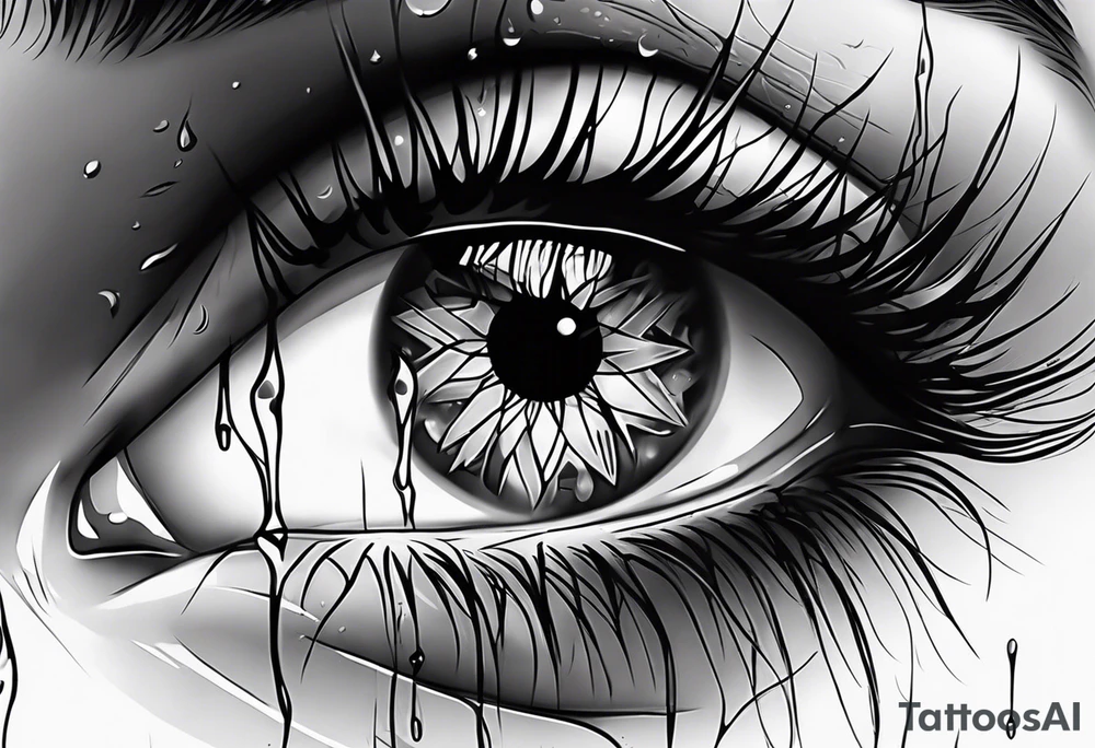Realistic eye crying tears tragedy and death tattoo idea