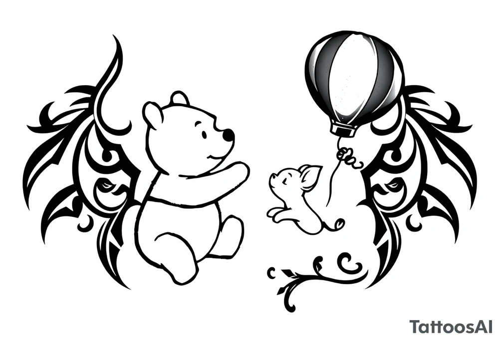 Winnie the Pooh and piglet with  a flying Ballon and honey pot tattoo idea
