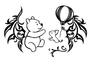 Winnie the Pooh and piglet with  a flying Ballon and honey pot tattoo idea