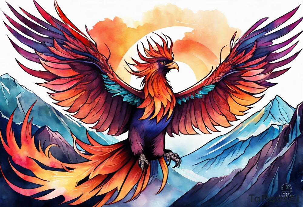 phoenix, resilience, mother, mountains tattoo idea