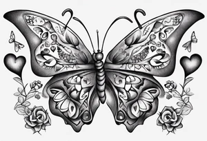 Butterfly with hearts, the name Layla Jones tattoo idea