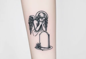 Beautiful woman angel crying on a tombstone tattoo idea