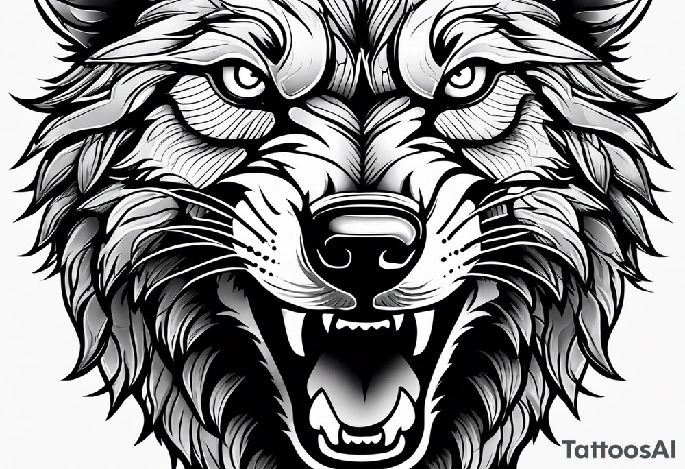 angry Wolf face, front on tattoo idea