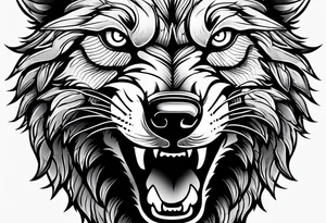 angry Wolf face, front on tattoo idea