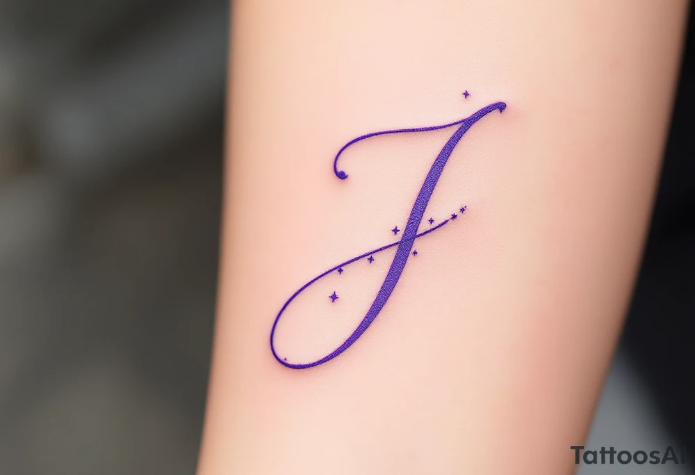 Whimsical curly "J" in lavender with tiny stars dotting the tail. tattoo idea