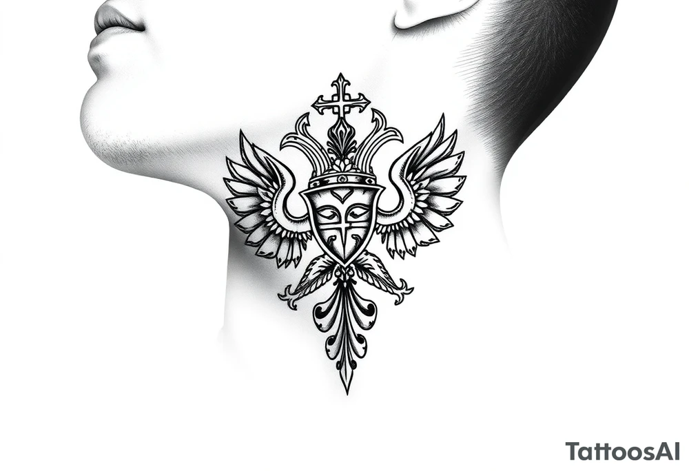 russian christian orthodox military neck design front facing tattoo idea