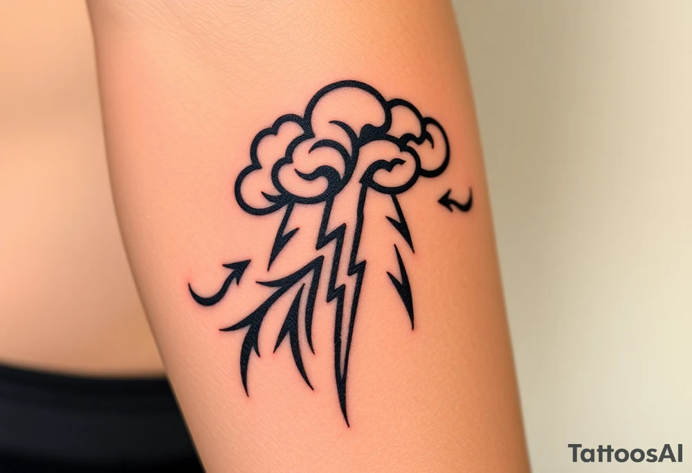 Black storm clouds with rain falling & lightning bolts striking down tattoo idea