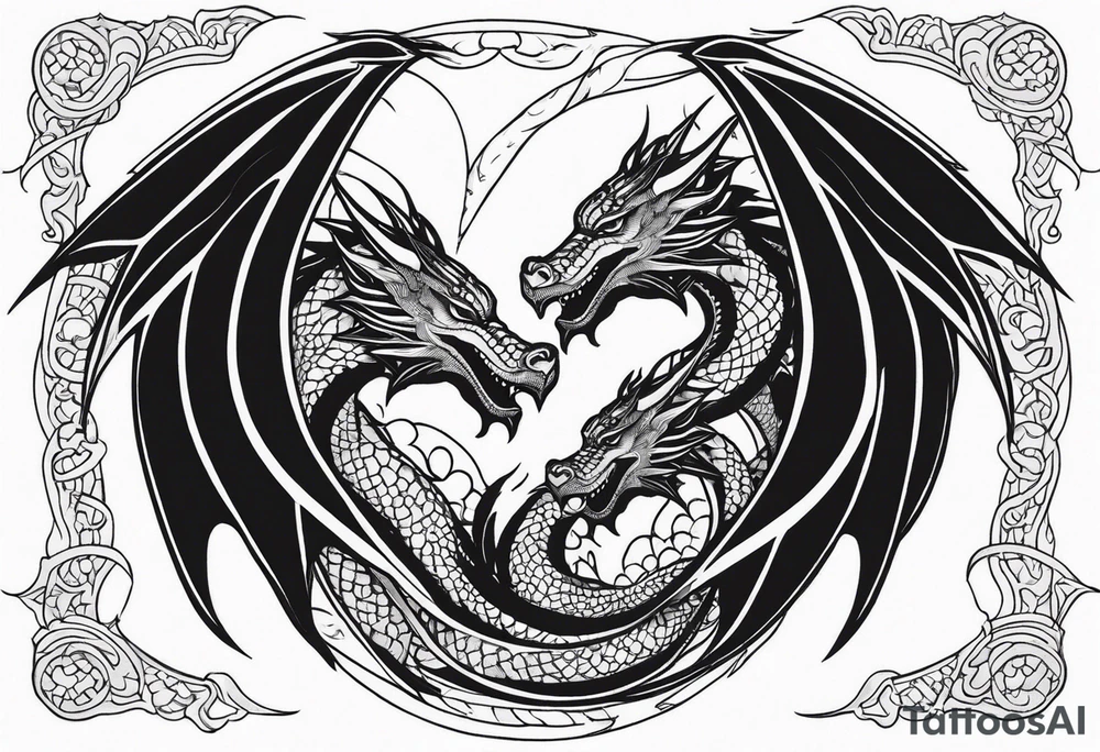 Mother dragon wings spread protecting her 3 young dragons tattoo idea