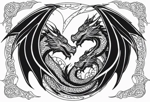 Mother dragon wings spread protecting her 3 young dragons tattoo idea