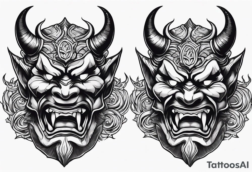 Protection against evil Oni mask tattoo idea
