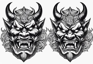 Protection against evil Oni mask tattoo idea