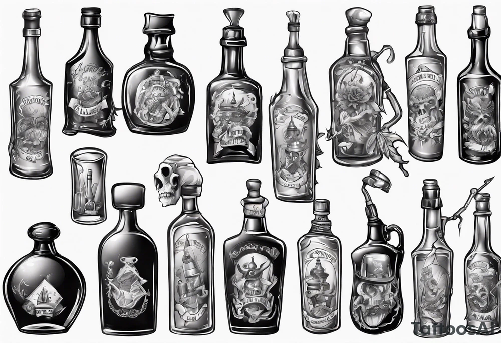 Old alcohol bottles tattoo idea