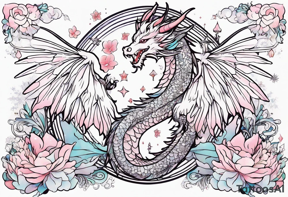 Constellation, wing , snow , cross , dragon female japan kawaii , flower tattoo idea