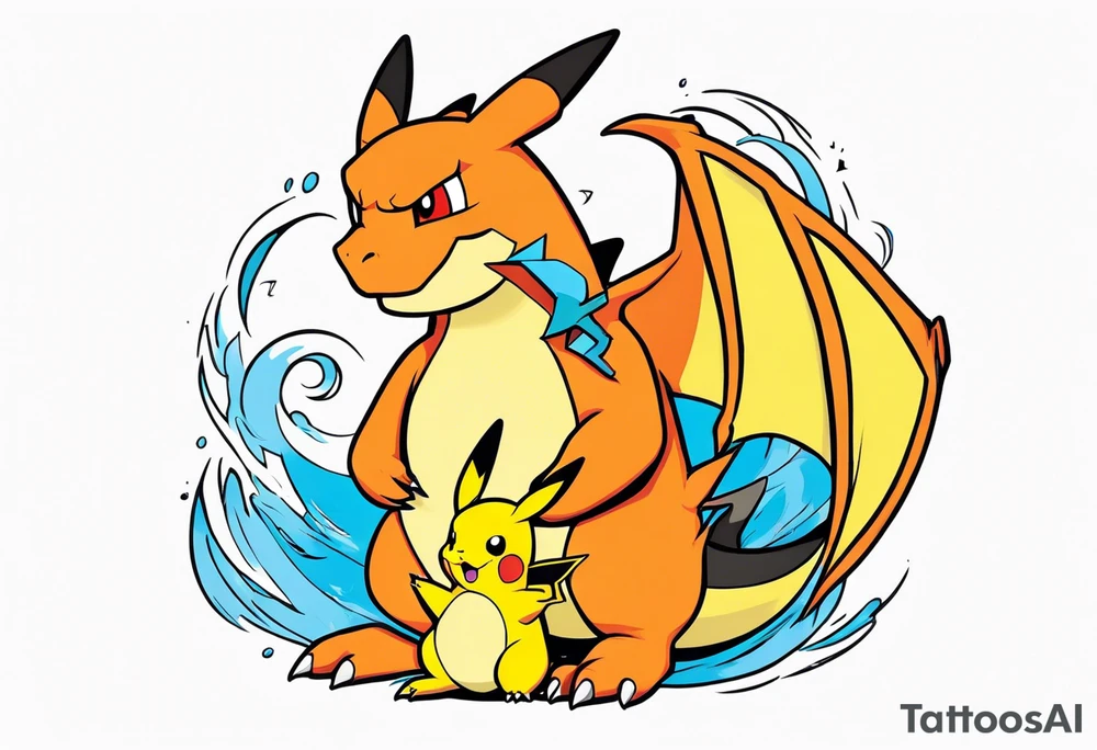 Dad and daughter Charizard and pikachu tattoo idea