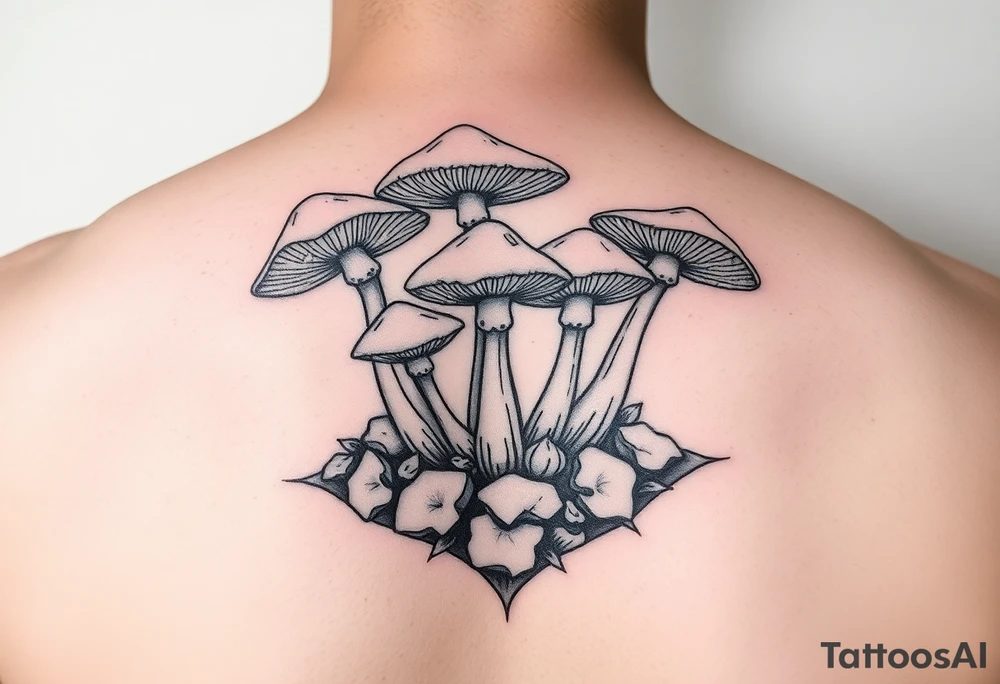 Magic mushrooms growing from earth tattoo idea