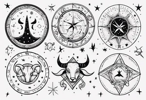 nigh sky, showing zodiac sign for Pisces and Taurus tattoo idea