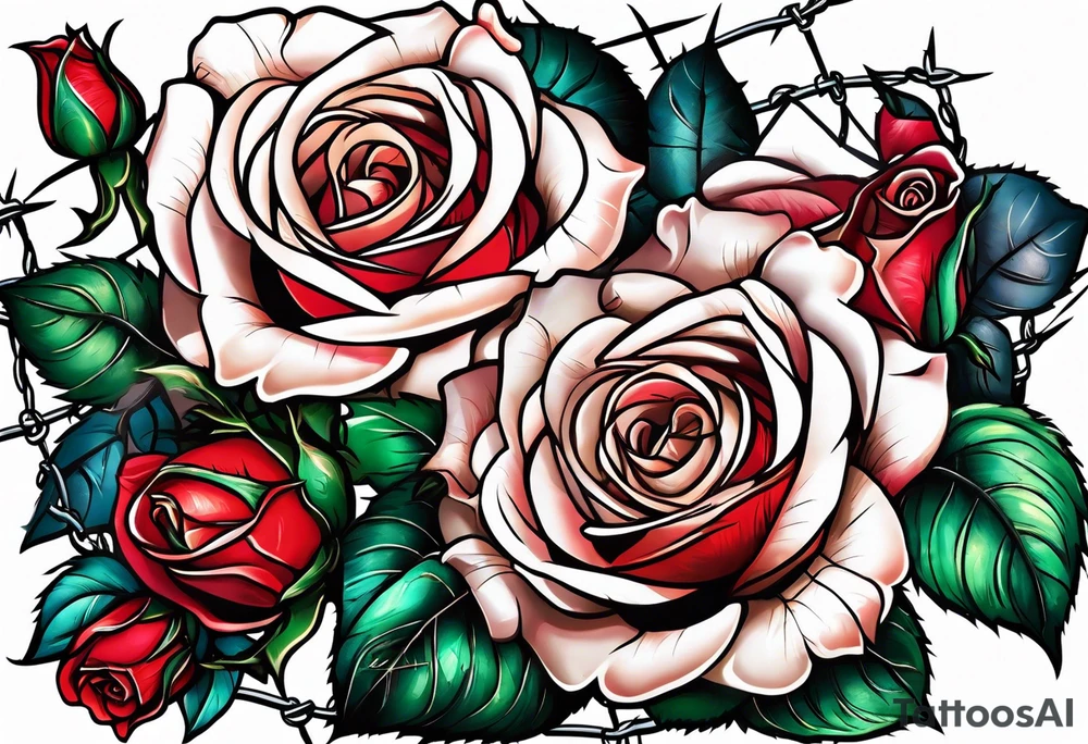 roses with thorns and barbed wire intertwined tattoo idea