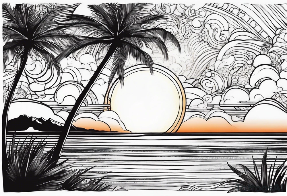 Circle: Sunset on beach palm trees tattoo idea