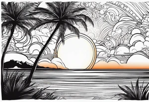 Circle: Sunset on beach palm trees tattoo idea