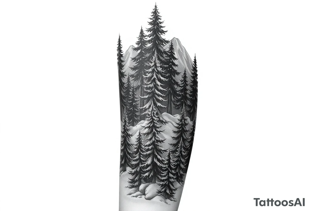 Coniferous forest tattoo sleeve black and gray tattoo idea