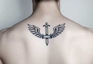 Laurel crown with a sword and wings tattoo idea