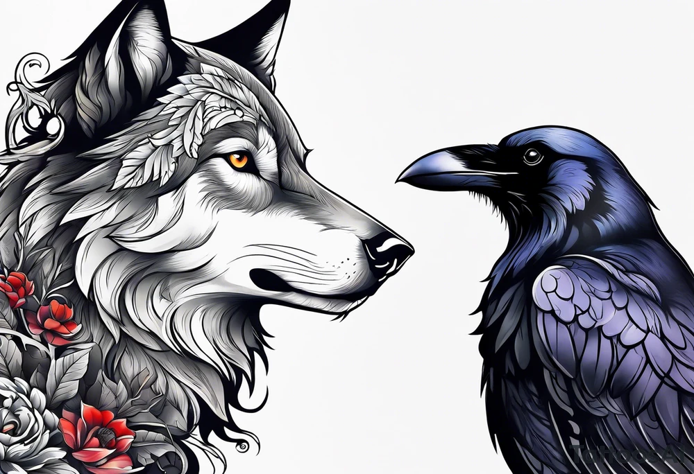 a wolf and a raven tattoo idea