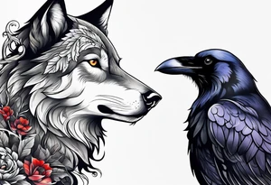 a wolf and a raven tattoo idea