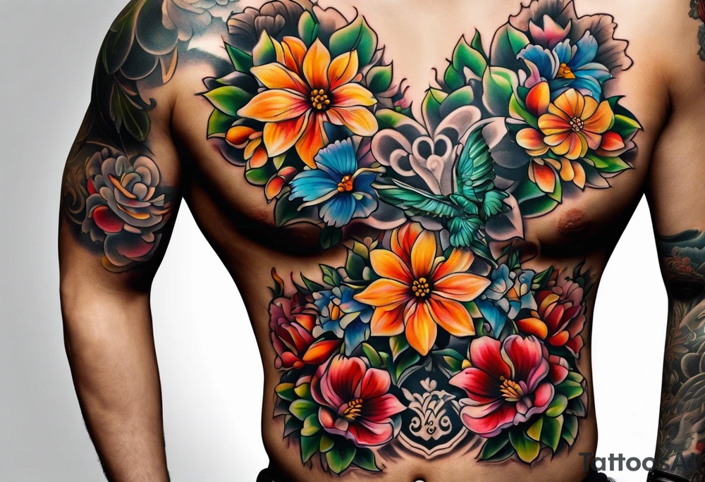 Flower chest piece tattoo idea