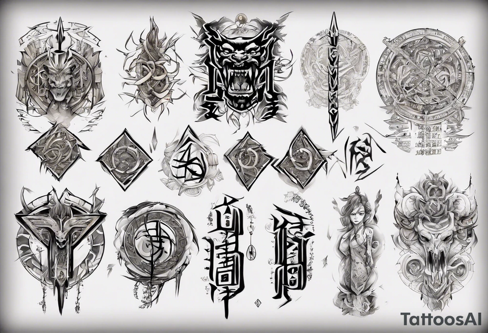 Nórdic runes Style yakuza full body tattoo idea