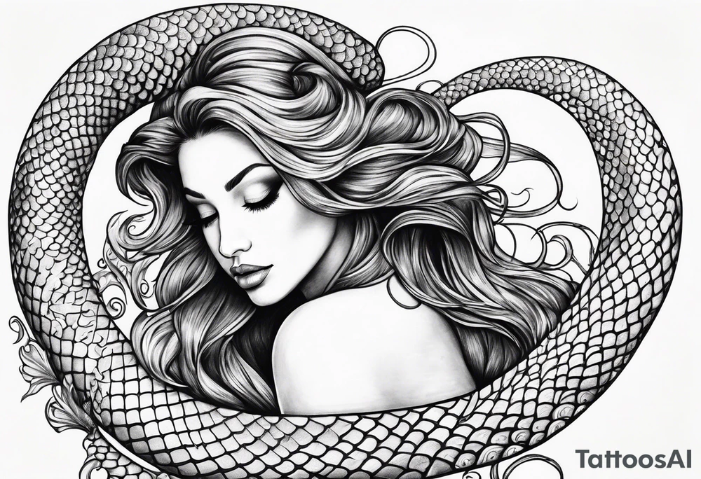 flowing serpent tail mermaid tattoo idea