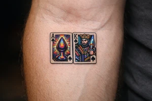 Two regal playing cards, Ace and King of Spades, stylized butt plugs as spades tattoo idea