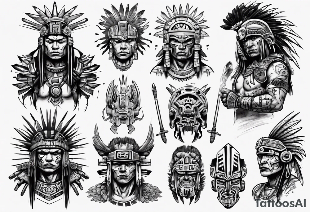 cyberpunk aztec warrior fighting tattoo idea