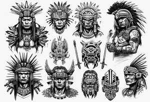 cyberpunk aztec warrior fighting tattoo idea