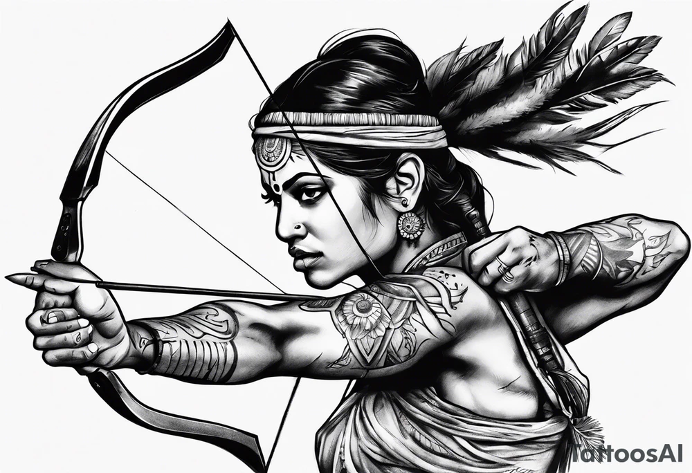 indian archer aiming realism tattoo idea