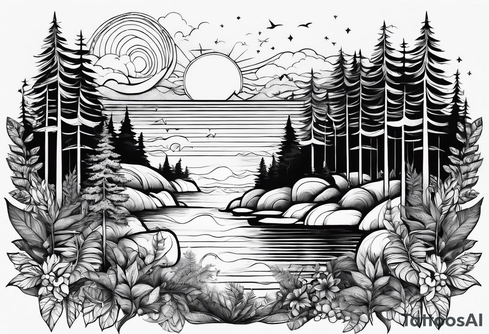 tatoo whit forest and beach tattoo idea