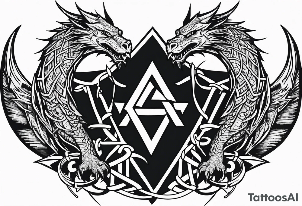 Valhalla sword shield dragon axe Valknut barbed wire chains tattoo idea Valhalla sword shield dragon axe Valknut barbed wire chains tattoo idea