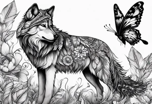 Wolf puppy, peacock feather, butterfly,, hummingbird tattoo idea