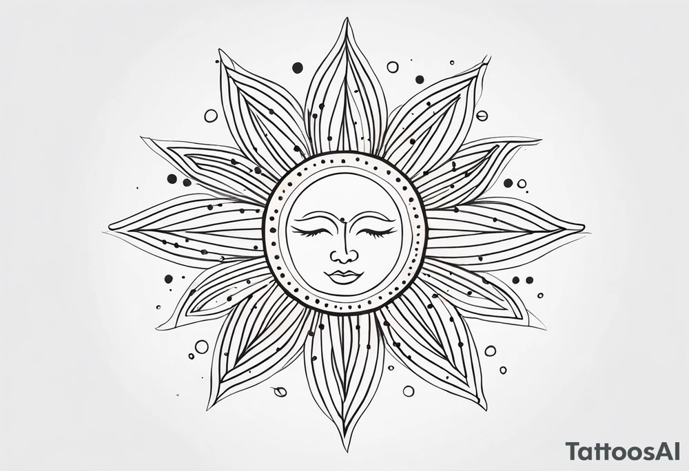 Sun with lines and dots tattoo idea