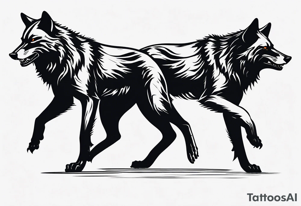 two black wolves dancing on their hind legs. they should be facing each other and obviously dancing tattoo idea