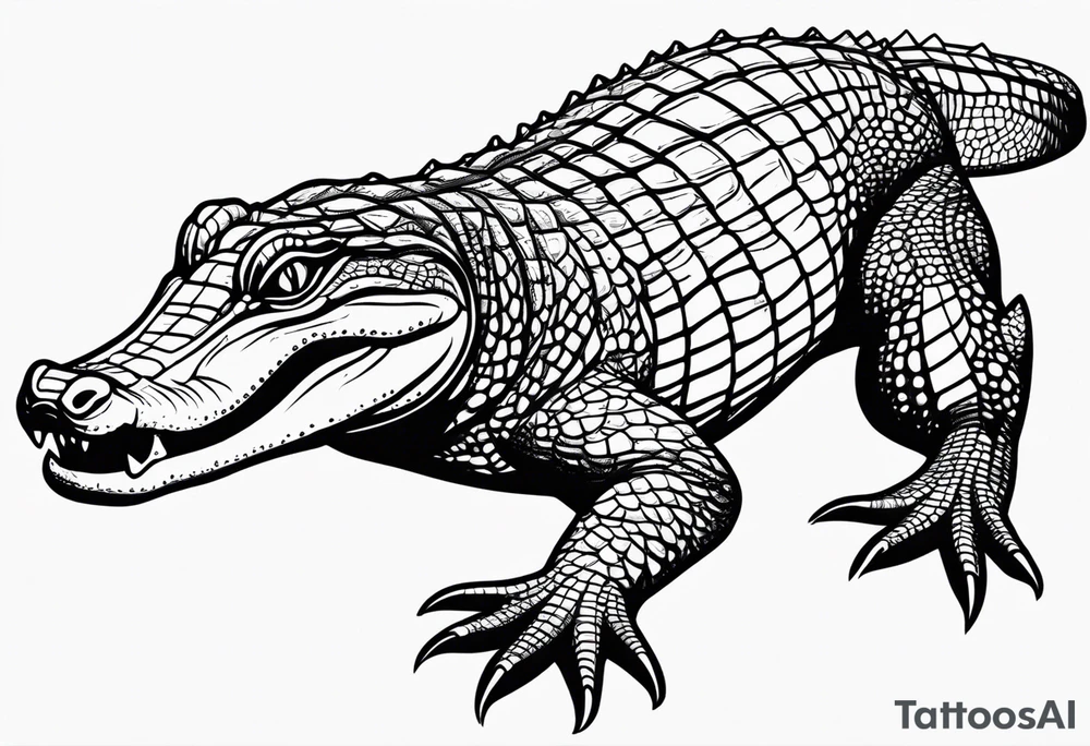 Full body caiman with stretched tail top view tattoo idea