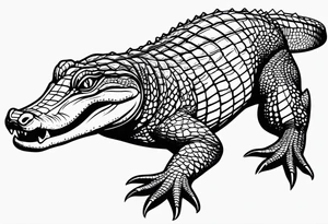 Full body caiman with stretched tail top view tattoo idea