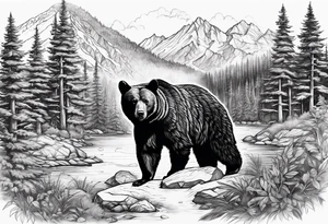 black bear mountain forest tattoo idea