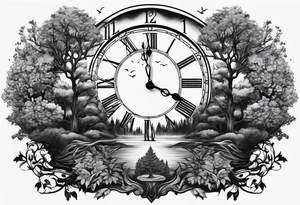 clock, time, trees, underground tattoo idea
