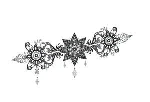 mystical long ornament tattoo with shaman and witch style and ancient rhyme tattoo idea