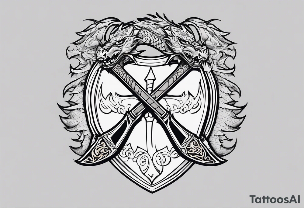 Valhalla sword shield dragon axe tattoo idea